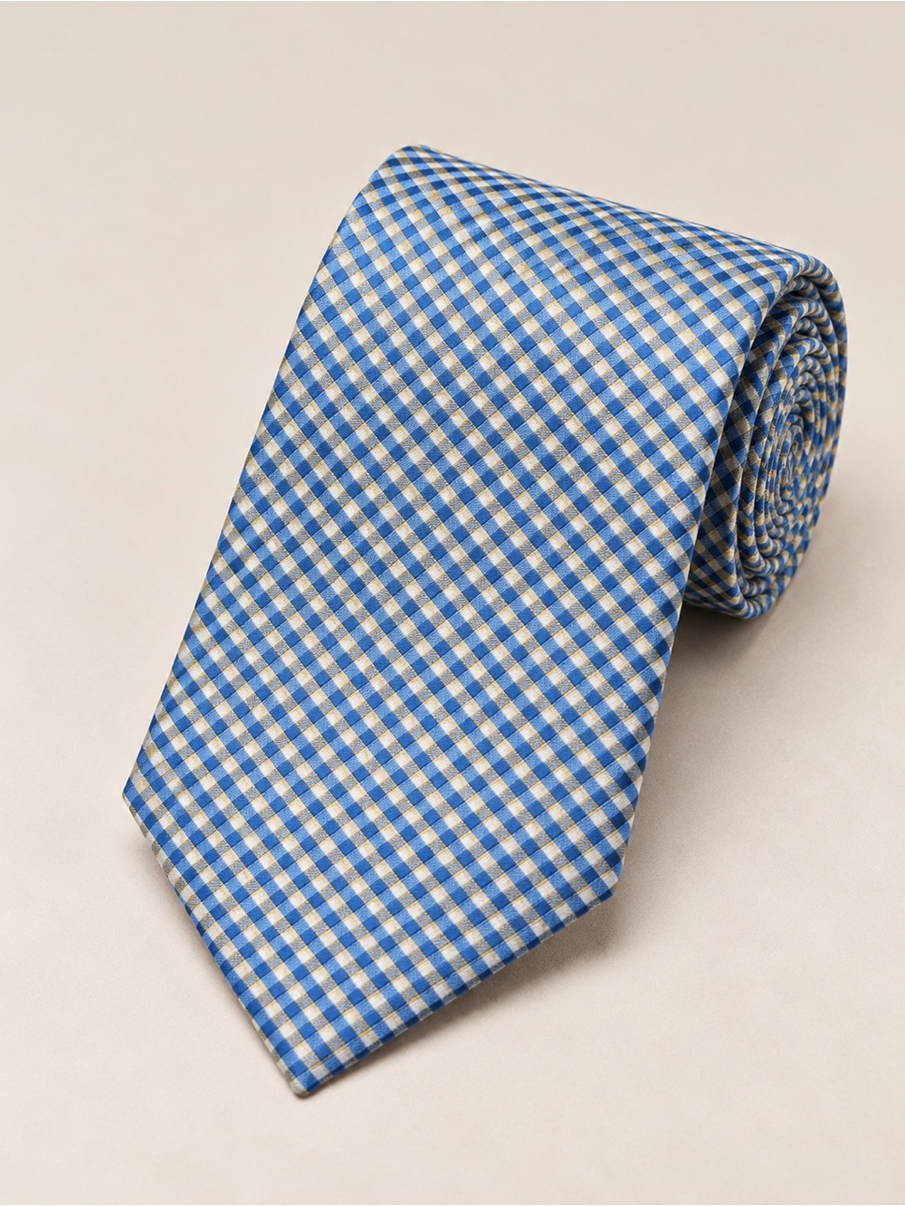 Joseph Abboud Silk Tie Blue Gold Gingham Check Business Wedding Classic